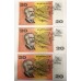 AUSTRALIA 1983 . TWENTY 20 DOLLAR BANKNOTES . JOHNSTON/STONE . CONSECUTIVE TRIO